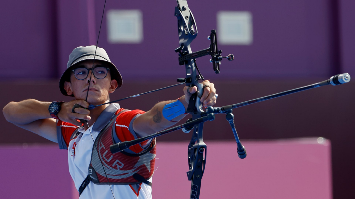 Mete Gazoz of Turkey competes in Olympic archery