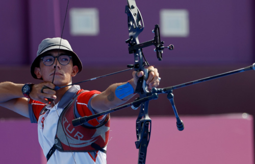 Mete Gazoz of Turkey competes in Olympic archery