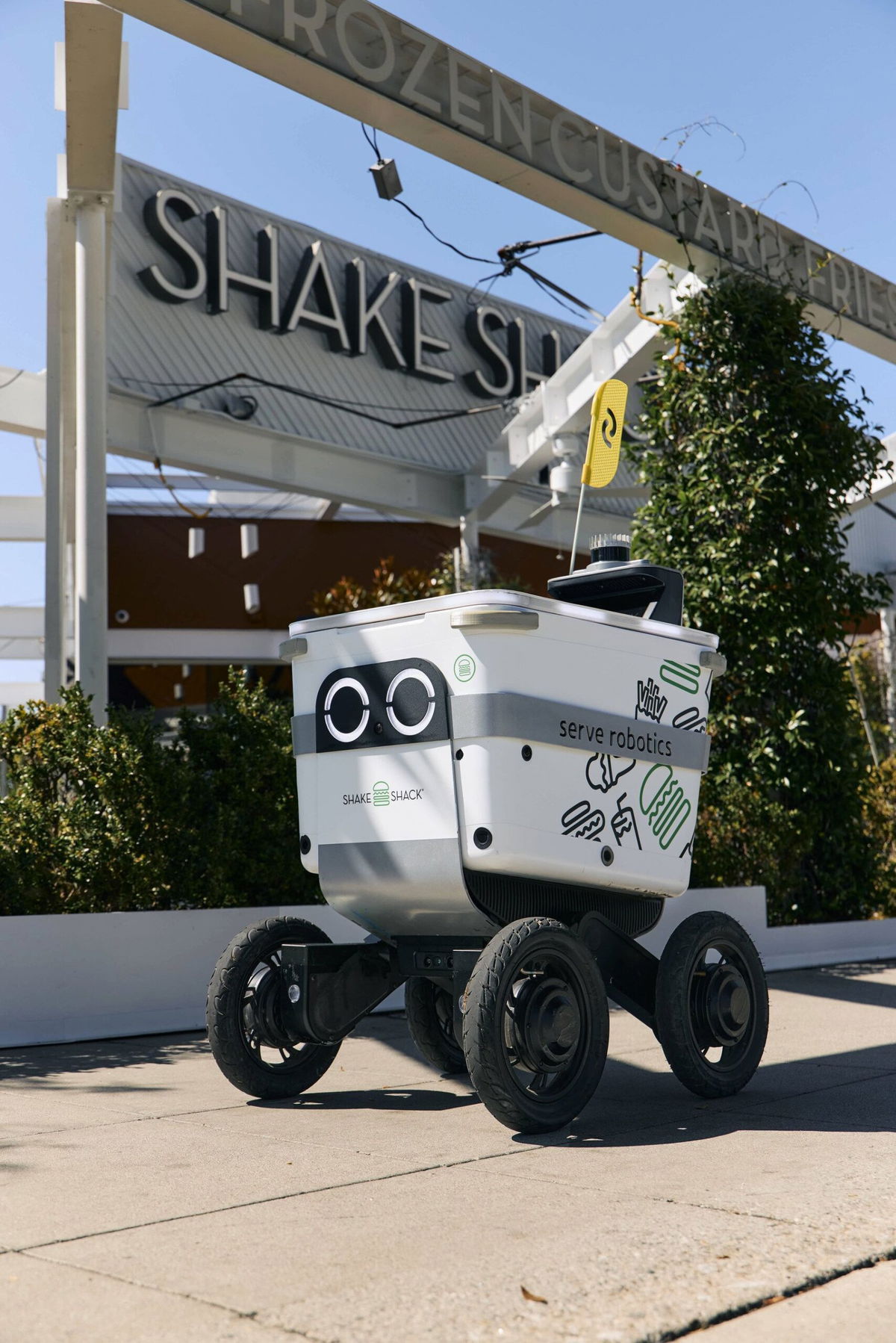 <i>Serve Robotics Inc. via CNN Newsource</i><br/>Shake Shack announced a partnership to deliver meals through autonomous delivery robots via the Uber Eats app.