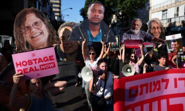 Supporters of hostages who were abducted by Hamas militants during the October 7 attacks protest on August 15 in Tel Aviv