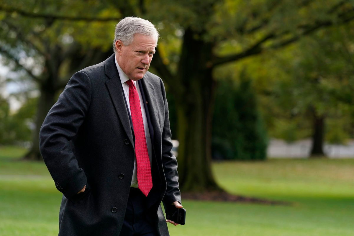 <i>Patrick Semansky/AP/File via CNN Newsource</i><br/>White House chief of staff Mark Meadows walks on the South Lawn of the White House in Washington