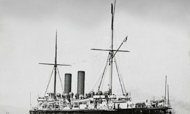 Naval battleship HMS Hawke is seen before it was sunk by a German U-boat on October 15