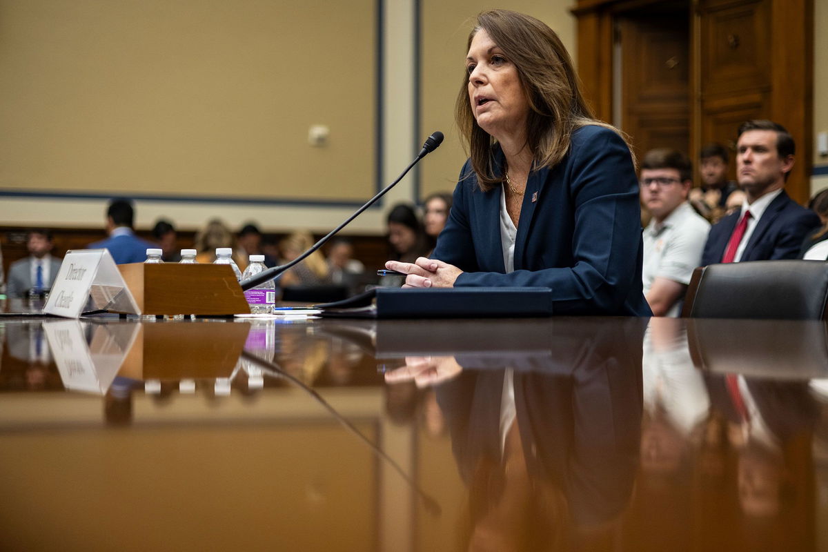 <i>Samuel Corum/Getty Images via CNN Newsource</i><br/>Then-United States Secret Service Director Kimberly Cheatle testifies before the House Oversight and Accountability Committee on July 22