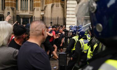 Far-right protesters scuffle with police at the "Enough is Enough" demonstration in London on July 31.
