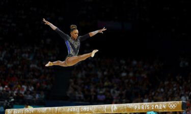 Rebeca Andrade of Brazil is pictured in action on the Balance Beam.