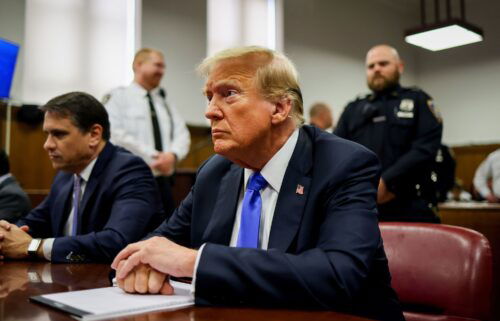 Former President Donald Trump sits at the defendant's table inside the courthouse as the jury is scheduled to continue deliberations for his hush money trial at Manhattan Criminal Court on May 30 in New York City.