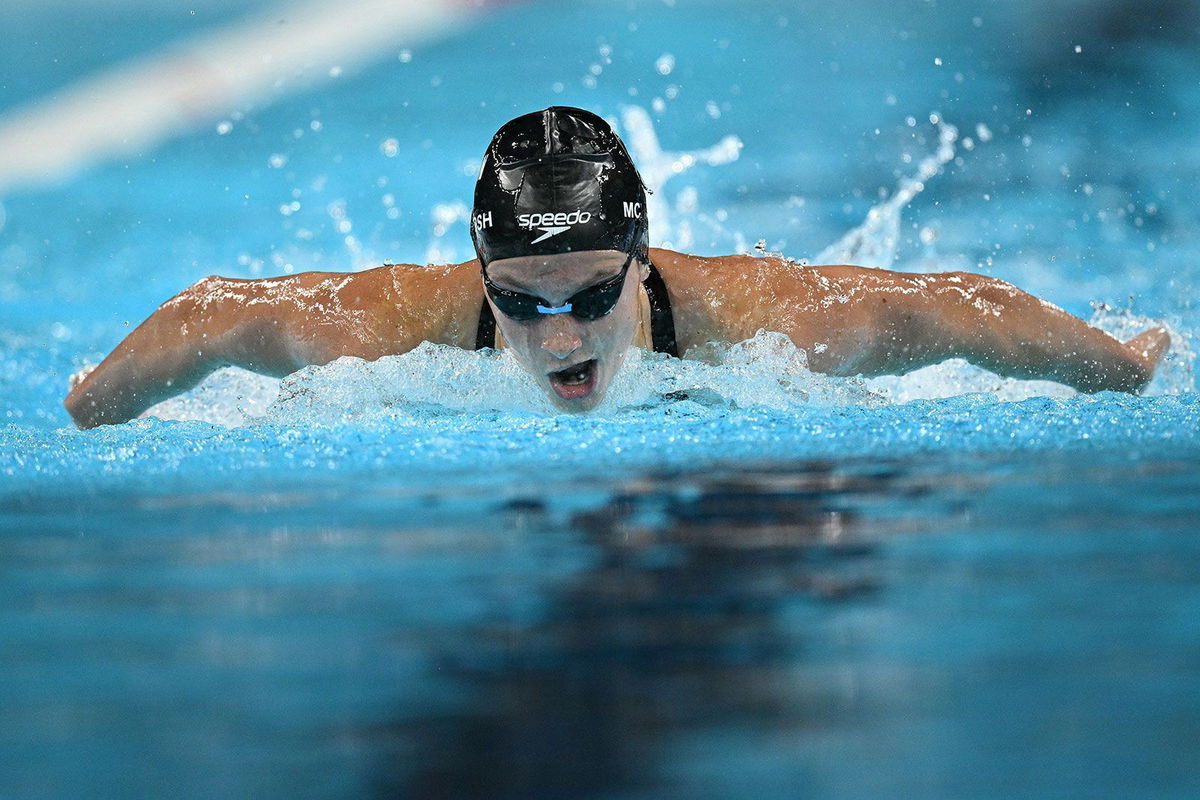 <i>Oli Scarff/AFP/Getty Images via CNN Newsource</i><br/>McIntosh races to 200m butterfly gold in Paris.