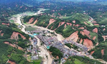 A photo released by Xinhua News Agency shows areas damaged by flooding in China's Hunan province on July 30