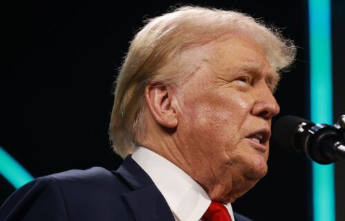 Former President Donald Trump speaks during a Turning Point USA Believers Summit conference at the Palm Beach Convention Center on July 26