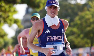 Aurélien Quinion of Team France competes during the Men’s 20km Race Walk on August 1.