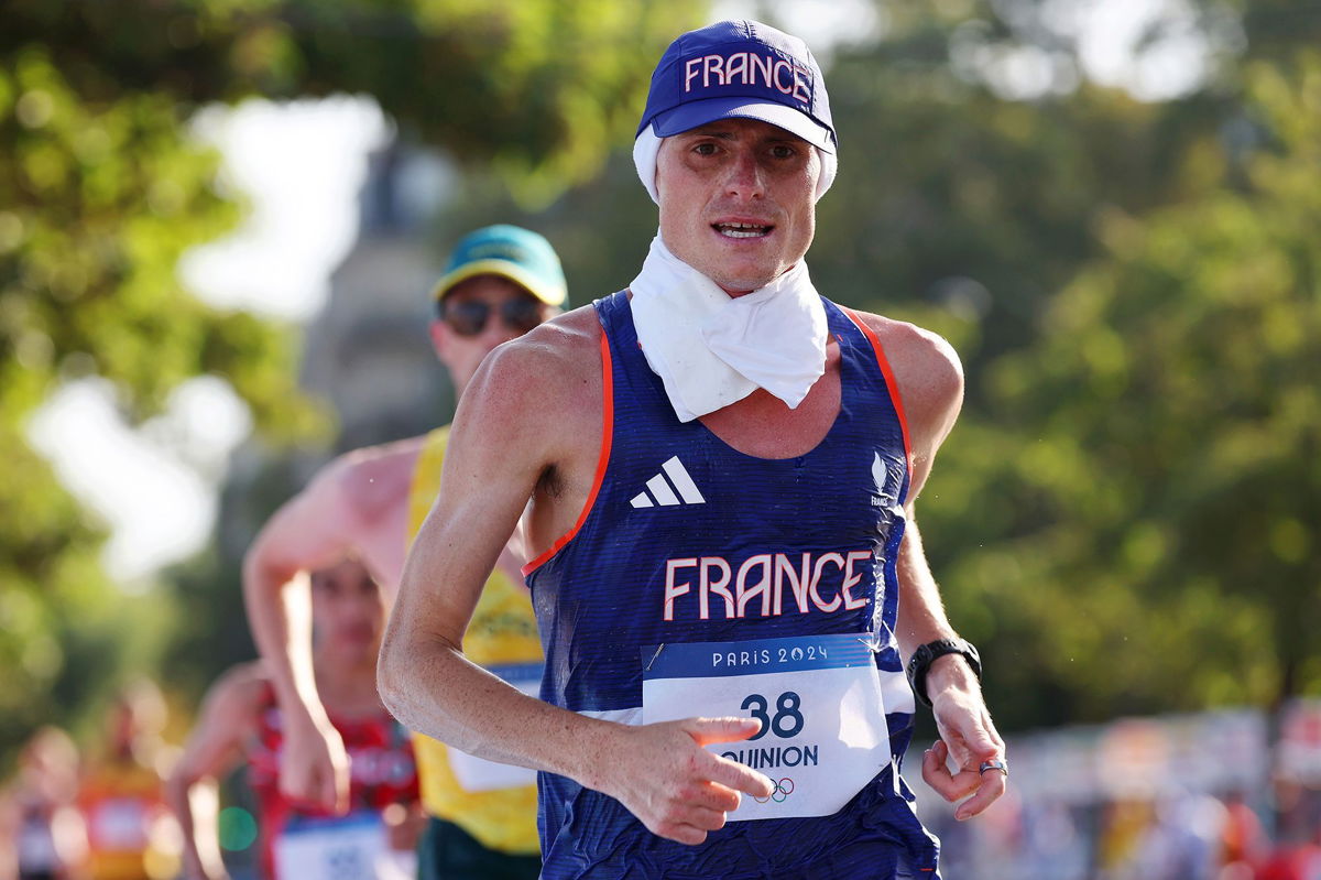<i>Christian Petersen/Getty Images via CNN Newsource</i><br/>Aurélien Quinion of Team France competes during the Men’s 20km Race Walk on August 1.