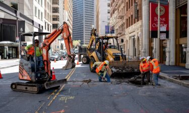 Construction workers are pictured in San Francisco on May 7. The pandemic threw the US job market into chaos