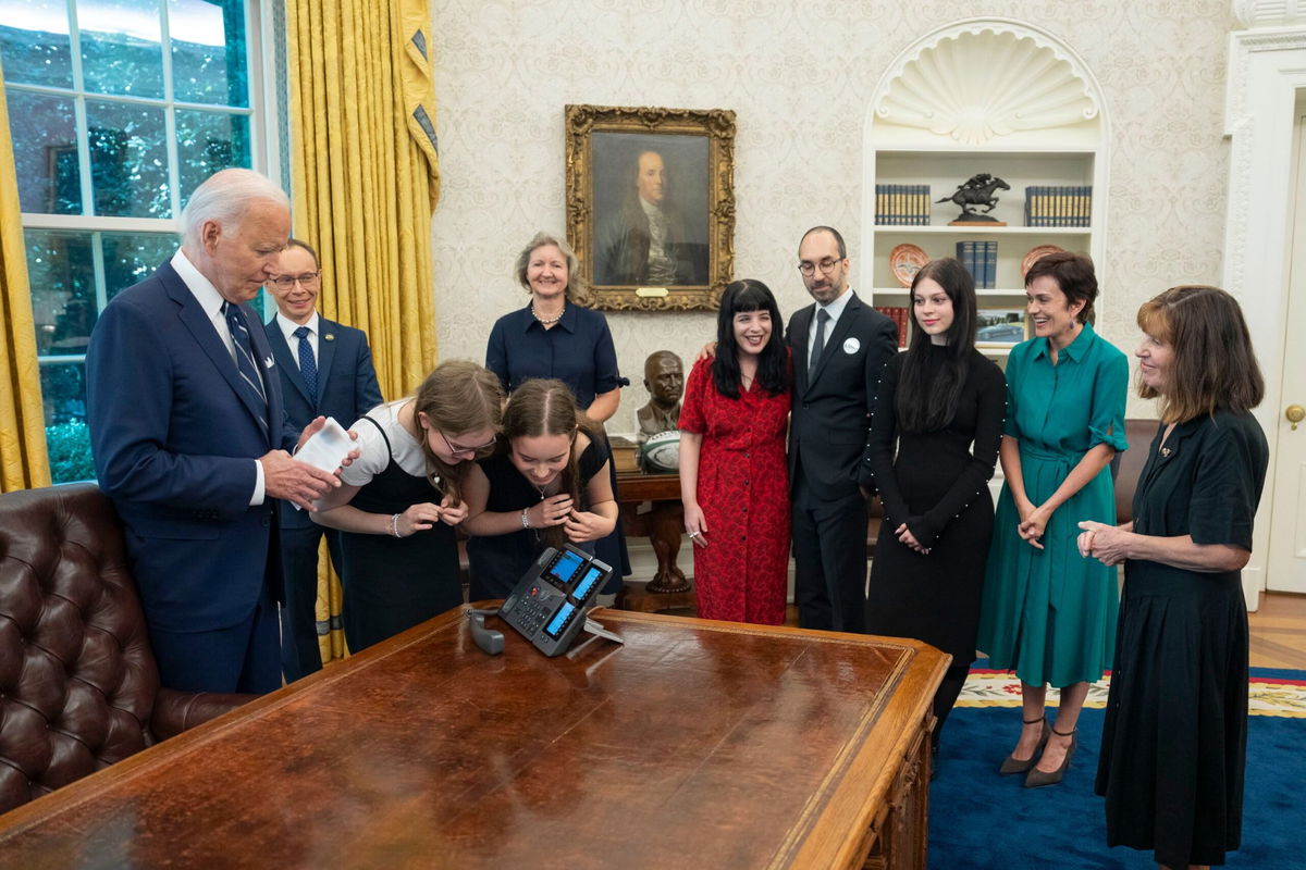 <i>From President Joe Biden/X.com via CNN Newsource</i><br/>This photo posted to X.com by US President Joe Biden shows Biden and the families of detainees released as part of a complex prisoner swap between Russia on the phone for the first time since they were released in the White House in Washington