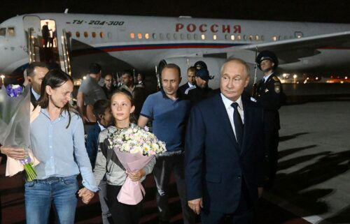 Russian President Vladimir Putin met the released agents and their children at Moscow's Vnukovo Airport on August 1.