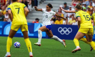 US forward Sophia Smith runs after the ball during the women's group B football match between Australia and the USA of the Paris 2024 Olympic Games at the Marseille Stadium in Marseille on July 31