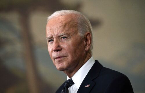 President Joe Biden speaks during a press conference in Woodside