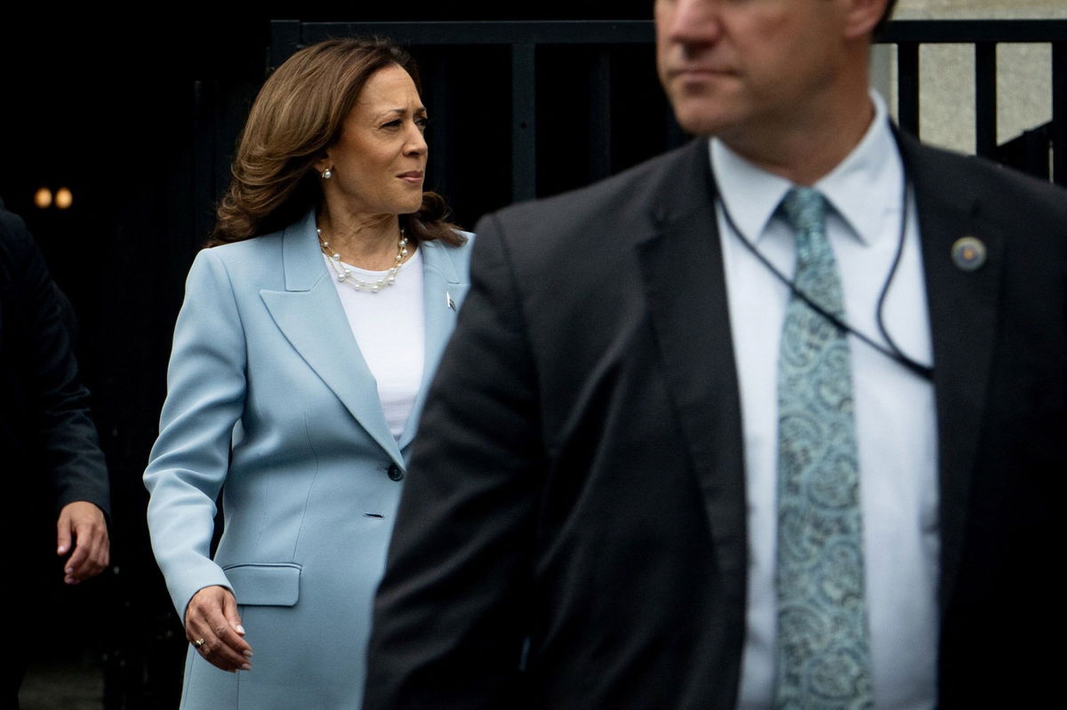 <i>Erin Schaff/Pool/Reuters via CNN Newsource</i><br/>Vice President Kamala Harris walks to her motorcade at the White House in Washington