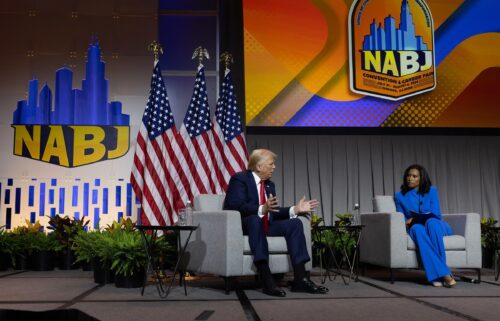 Trump speaks with ABC News' Rachel Scott during a Q&A session at the National Association of Black Journalists convention in Chicago on July 31