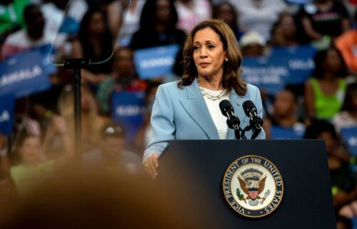 Vice President Kamala Harris speaks to supporters in Atlanta during her first visit to the city since becoming the presumptive Democratic presidential nominee