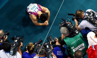 Carlos Edriel Yulo of Philippines reacts after winning gold.