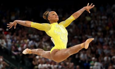 Rebeca Andrade of Team Brazil competes in the floor exercise during the Artistic Gymnastics Women's All-Around Final on day six of the Olympic Games Paris 2024 at Bercy Arena on August 01