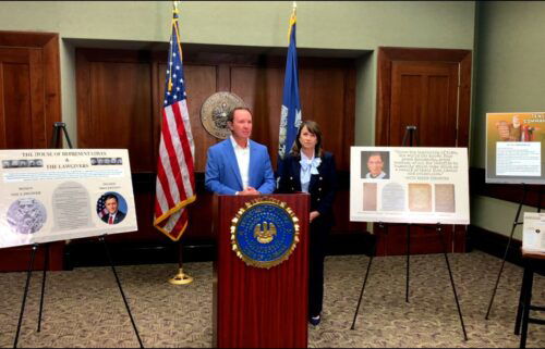 Louisiana Gov. Jeff Landry and Attorney General Liz Murrill presented several posters of the Ten Commandments that could soon be placed in the state’s public school classrooms.