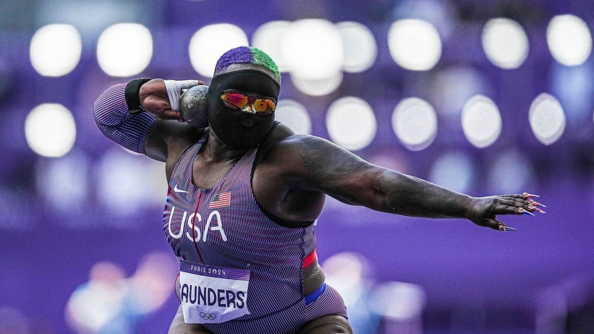 <i>Michael Kappeler/dpa/AP via CNN Newsource</i><br/>Raven Saunders in action during qualification in the women's shot put at the Paris Olympic Games.