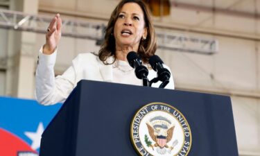 Vice President Kamala Harris speaks during a campaign rally at Detroit Metropolitan Airport in Romulus