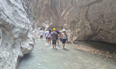 Hard hats are advised in the narrow canyon