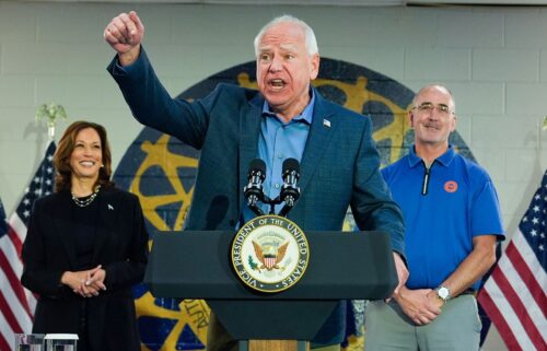 Minnesota Gov. Tim Walz speaks at a campaign rally in Wayne