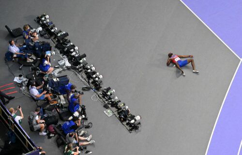 Noah Lyles collapsed after coming in third in the men's 200 meters on August 8.