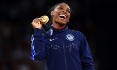 Simone Biles wins gold in the vault at the 2024 Paris Olympics.