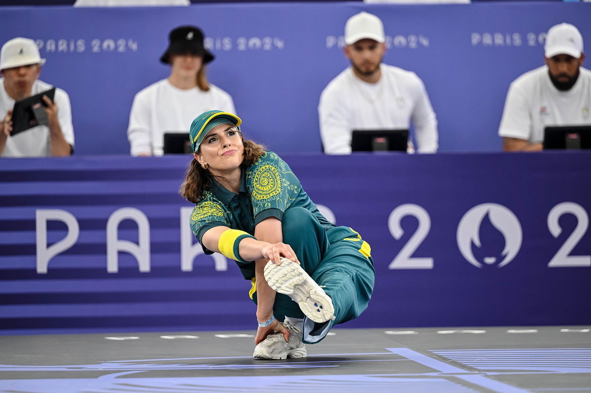 <i>Harry Langer/DeFodi Images/Getty Images via CNN Newsource</i><br/>Raygun competes against Logistx at the Paris Olympics.