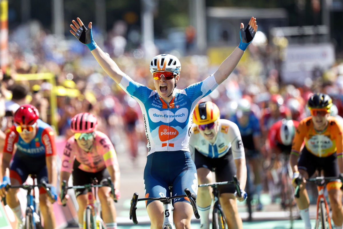 <i>ANP/Getty Images via CNN Newsource</i><br/>Charlotte Kool celebrates during stage 1 of the Tour de France Femmes in The Hague