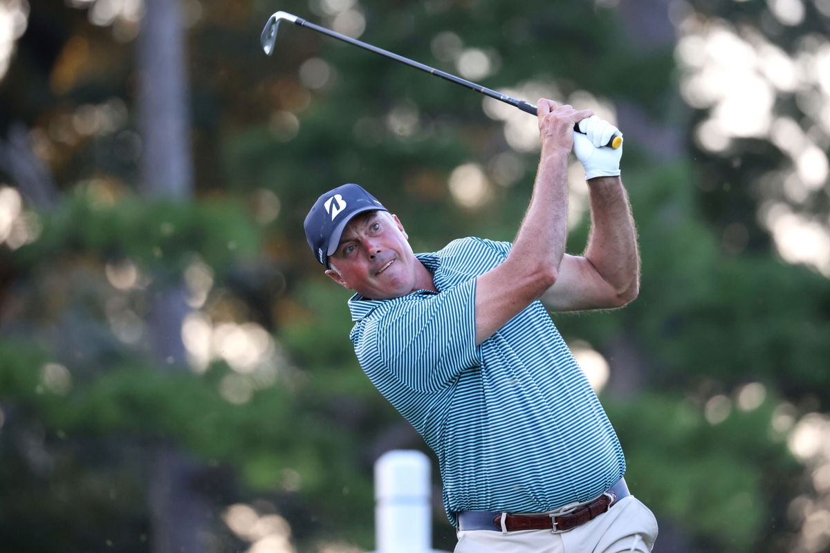 <i>Isaiah Vazquez/Getty Images via CNN Newsource</i><br/>PGA Tour golfer Matt Kuchar plays the final round of the Wyndham Championship at Sedgefield Country Club on Sunday