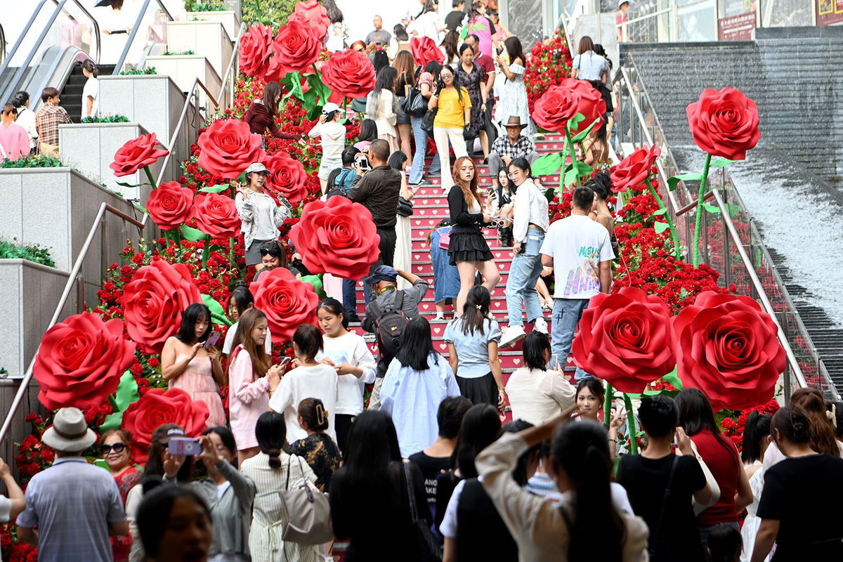 <i>Li Jiaxian/China News Service/VCG/Getty Images via CNN Newsource</i><br/>Scenes of celebration were a familiar sight during the Qixi Festival in previous years.