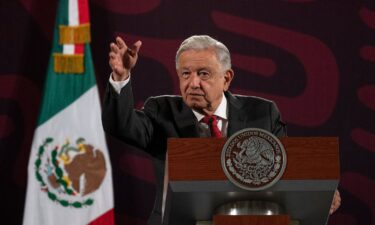 Mexico's President Andres Manuel Lopez Obrador gestures during his daily press conference at the National Palace in Mexico City on August 23