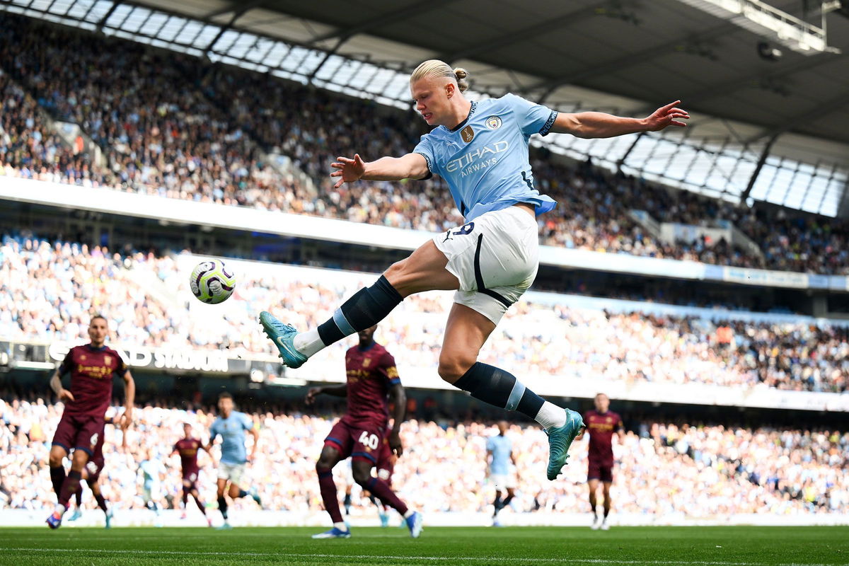 <i>Michael Regan/Getty Images via CNN Newsource</i><br/>Erling Haaland has scored four Premier League goals so far this season.