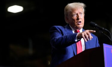 Republican presidential nominee former President Donald Trump speaks during a campaign event at Alro Steel