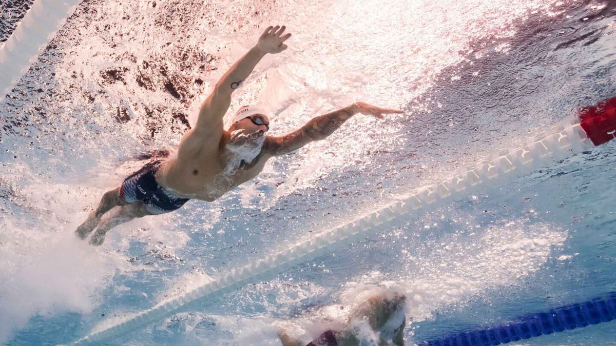 Caeleb Dressel of the United States competes during the men's 100m butterfly heats of swimming at the Paris Olympics on Aug. 2