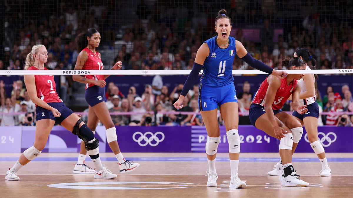 Anna Danesi of Italy celebrates during the Women's Gold Medal match between the United States and Italy on day sixteen of the Olympic Games