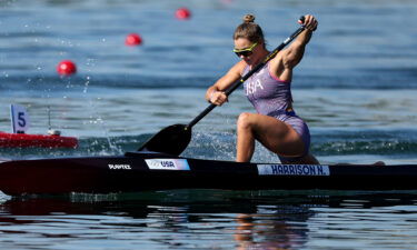 Nevin Harrison of the United States competes during the Women's Canoe Single 200m - Heat 2 on day thirteen of the Paris Olympic Games