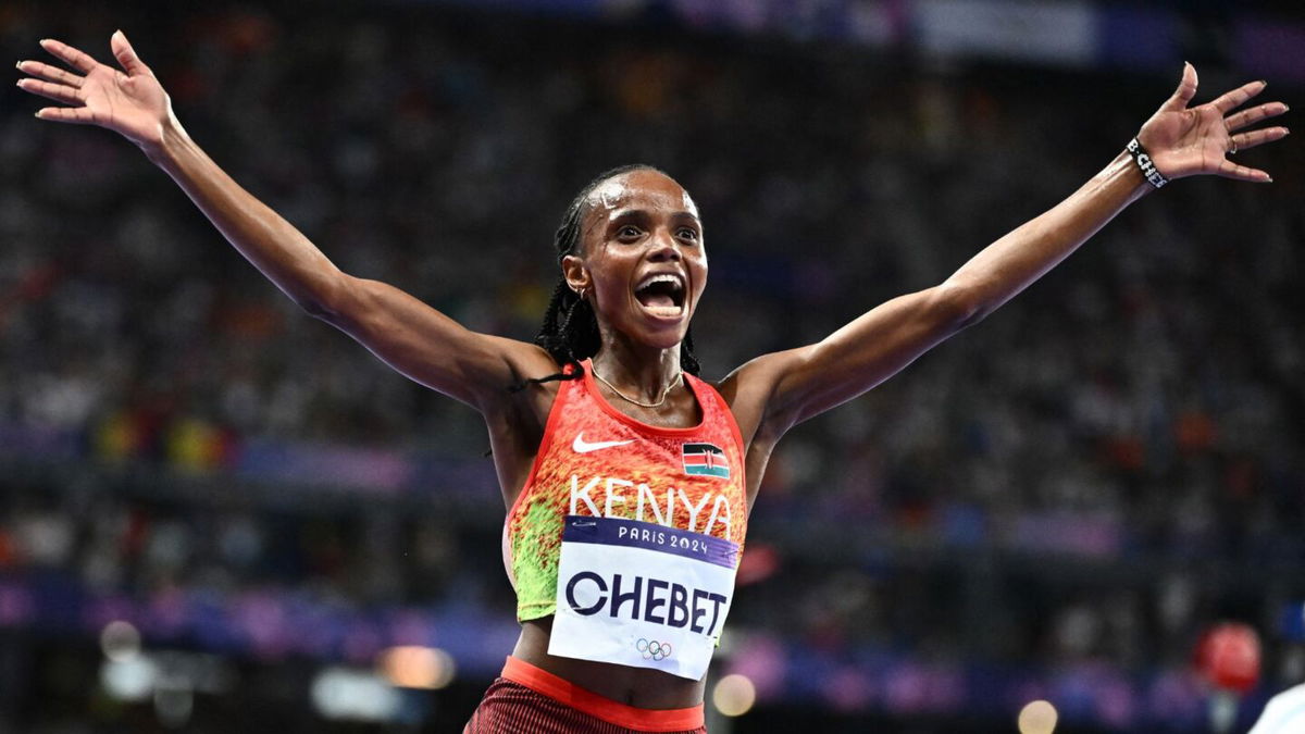 Beatrice Chebet celebrates