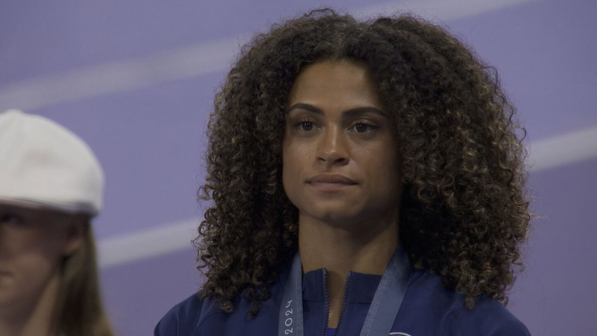 Sydney McLaughlin-Levrone at medal ceremony at 2024 Paris Olympic Games