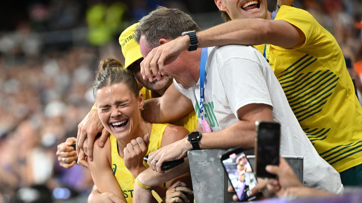 Nina Kennedy celebrates at the Olympics