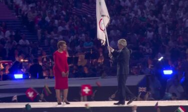 2024 Olympic flag handoff from Paris to Los Angeles