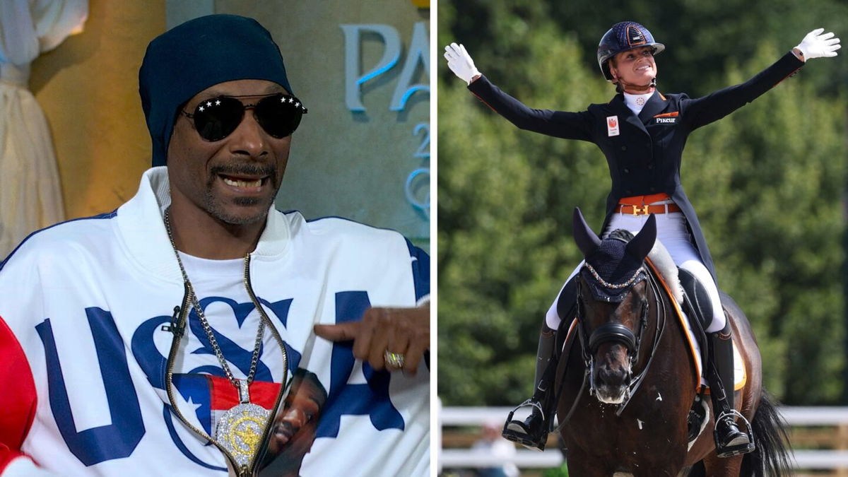 Splitscreen Snoop Dogg and dressage rider