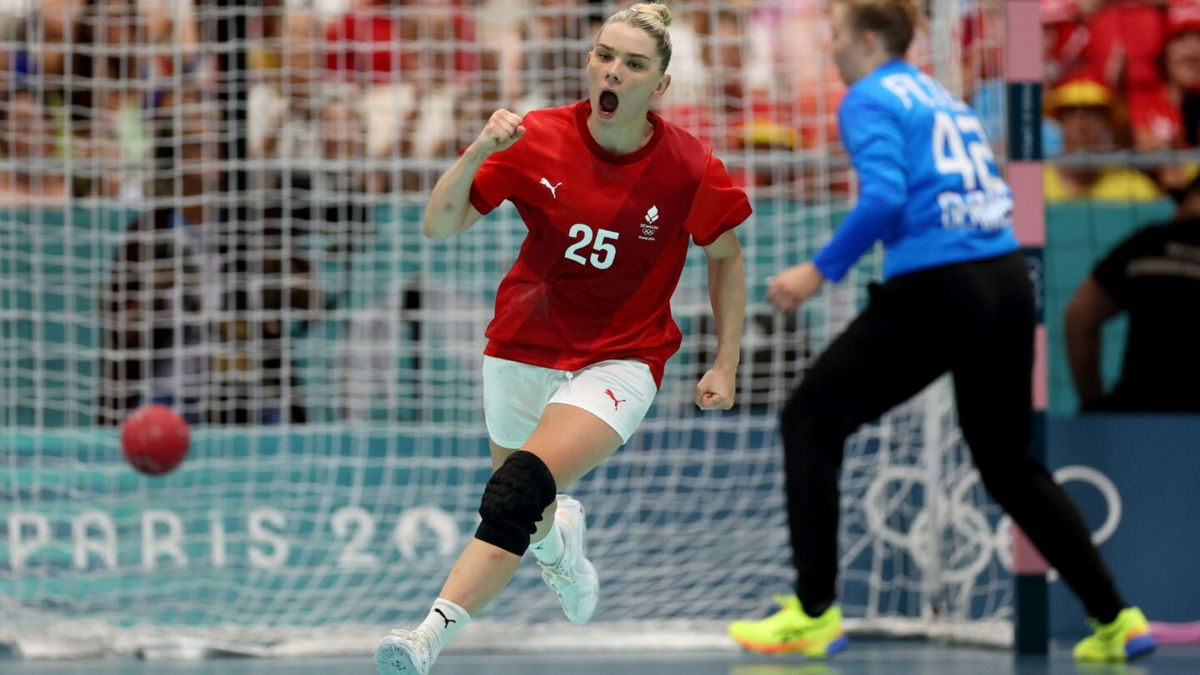 Denmark player celebrates after scoring