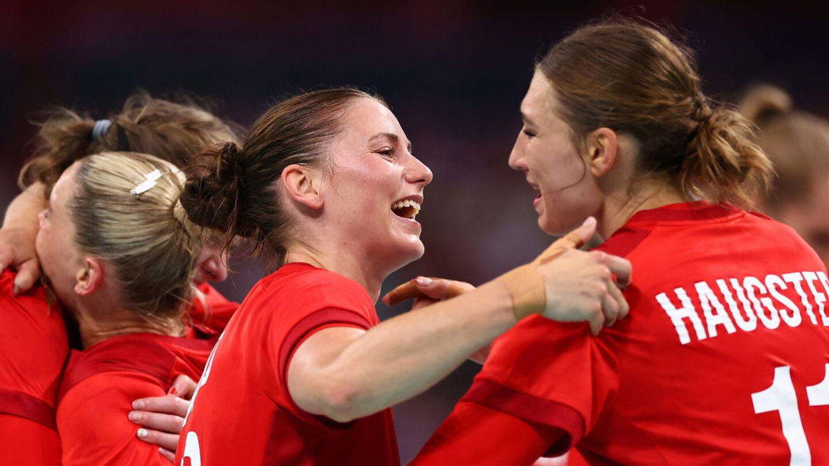 Denmark handball athletes in a match