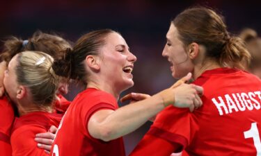 Denmark handball athletes in a match